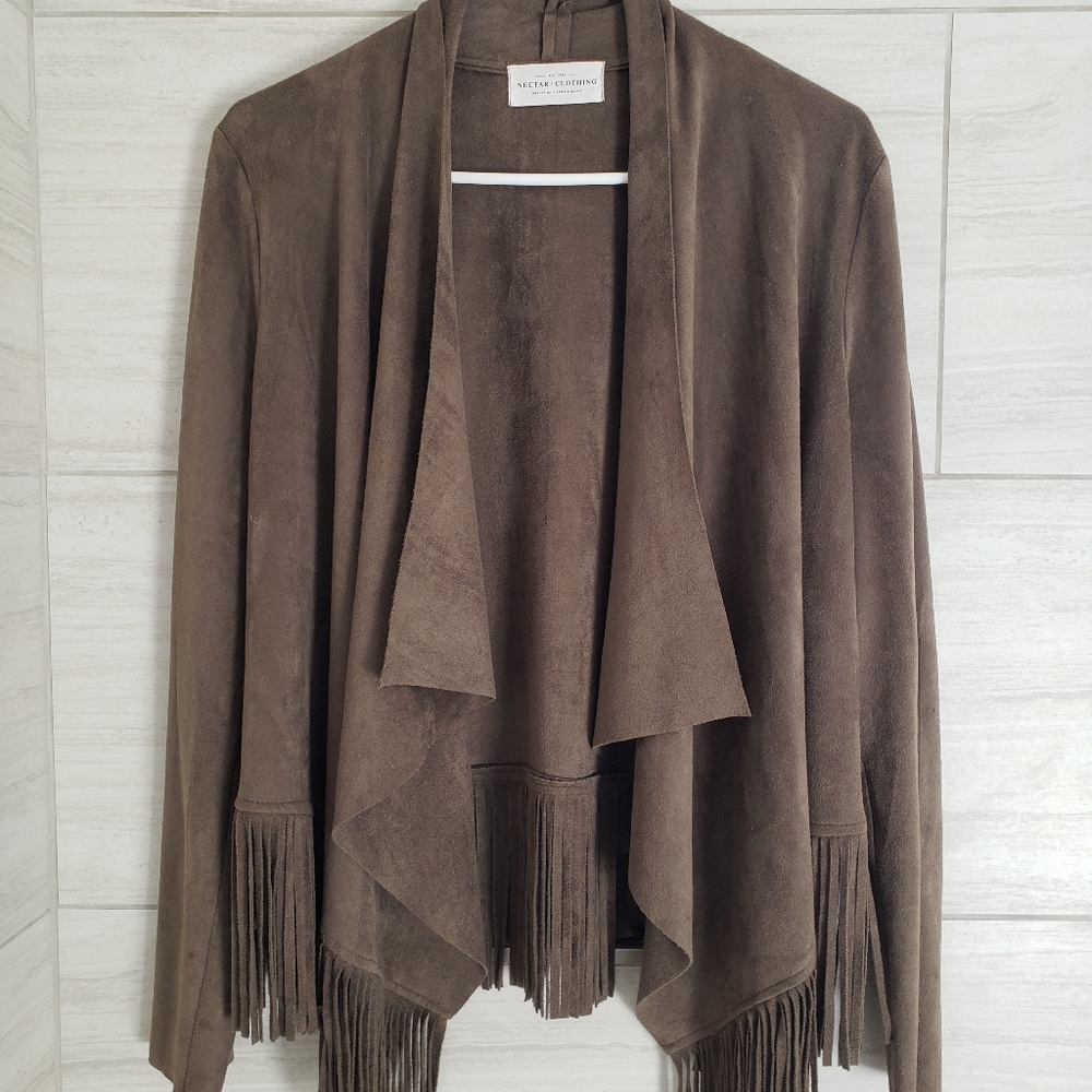 Olive Open Fringe Cardigan